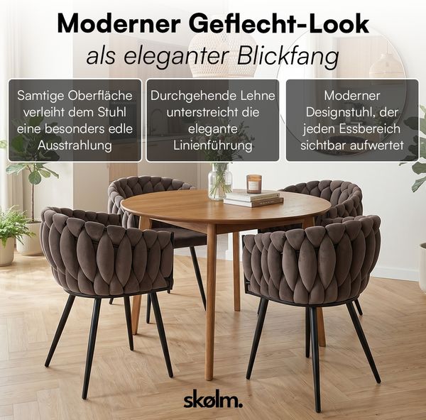 skølm 'Sudri' Esszimmerstühle, 4er Set, dunkelbraun, gepolstert mit Samtbezug, höhenverstellbar, Schalenstuhl mit Armlehne, bis 120 kg belastbar Bild 2