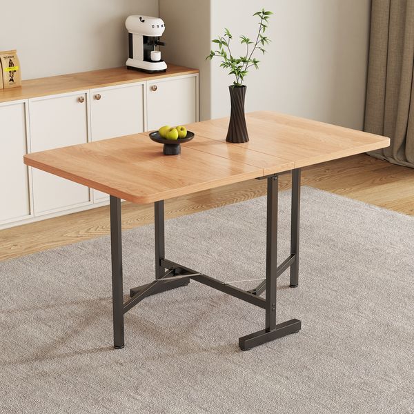 Klappbarer Esstisch H 75 x T 120 x B 80 cm aus MDF in American White Oak, ausziehbar, platzsparend und belastbar bis 60 kg