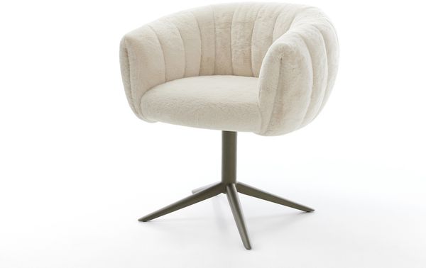 Drehstuhl Jada-Flex Plüsch Creme-Weiß Fußkreuz Effektfinish Titan 360° drehbar Wippfunktion Taschenfederkern