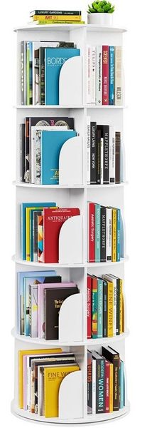 TUWENA Bücherregal Drehbares Bücherregal, 360° Holz-Eck Lagerregal, Aufbewahrungsregal, 2/3/4/5 Etagen Bücherorganisator für Wohnzimmer, Büro, Kinderzimmer