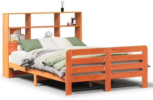 Doppelbett, Betten für Erwachsene, Massivholzbett ohne Matratze Wachsbraun 140x200 cm Kiefernholz de3903