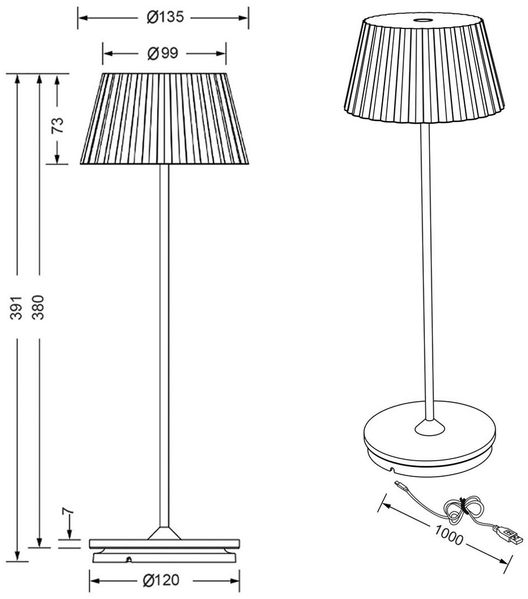 Akku LED Tischleuchte SUAREZ kabellos für Innen & Außen, Beige - Höhe 39cm Bild 11