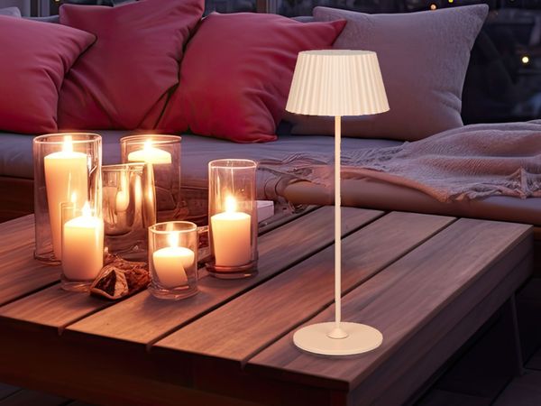 Akku LED Tischleuchte SUAREZ kabellos für Innen & Außen, Beige - Höhe 39cm
