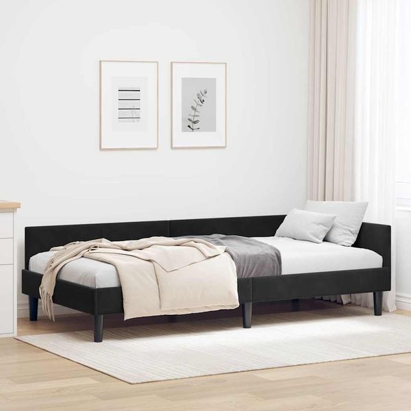vidaXL Eckbettgestell mit Kopfteil Schwarz 90 cm x 200 cm Samt 42016159