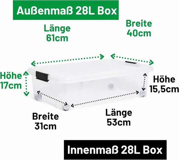 Novaliv Aufbewahrungsbox 30541+1xTRA (1 St), Novaliv Unterbett Aufbewahrungsbox mit Rollen Deckel 28L transparente