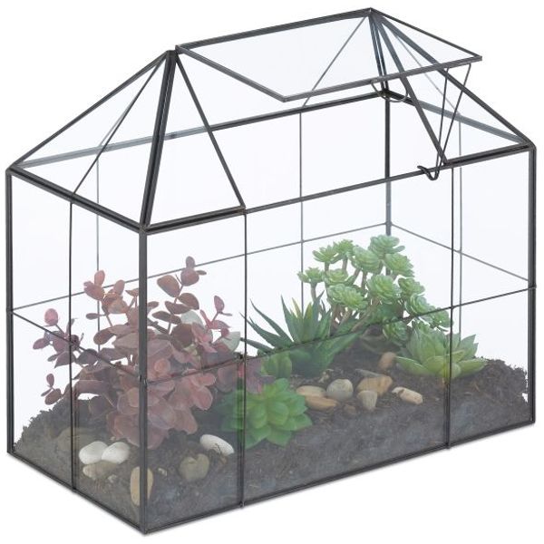Relaxdays Großes Pflanzenterrarium Glas Hausform