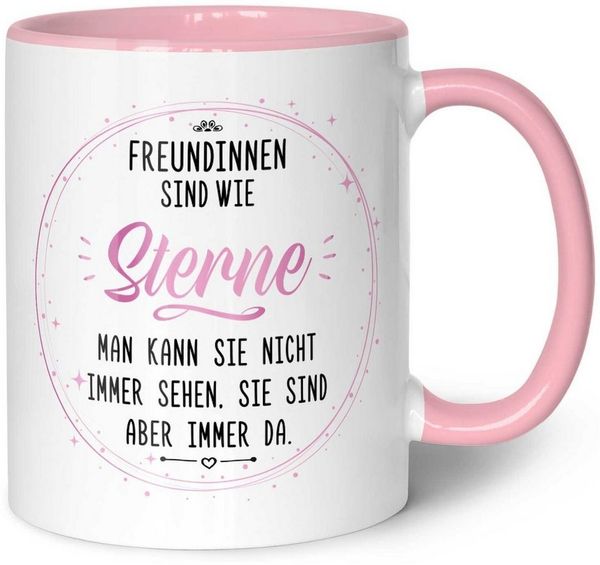GRAVURZEILE Tasse bedruckt mit Spruch - Freundinnen sind wie Sterne - Geschenk für Sie, Farbe: Rosa