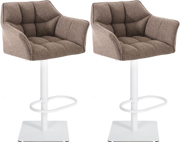 CLP 2er Set Barhocker Damaso Stoffbezug drehbar und höhenverstellbar bis 240 kg,terrabraun weiß