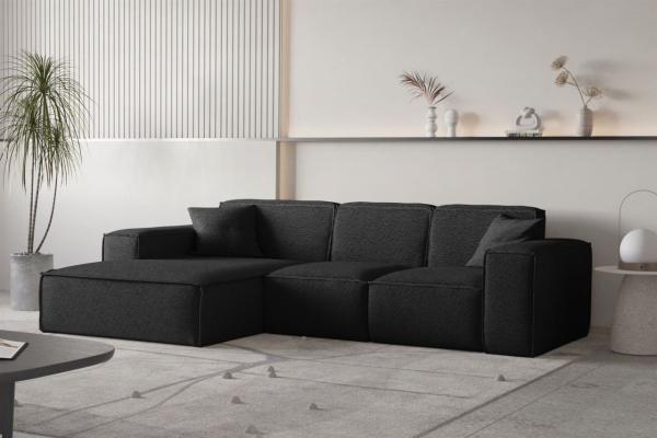 Ecksofa Designersofa CELES PREMIUM Stoff Ascot Bukla Schwarz Ottomane Links