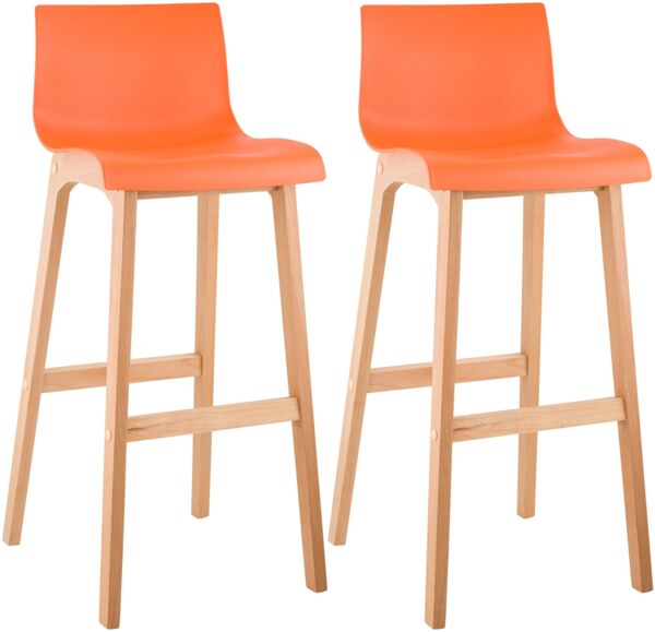 CLP 2er Set Barhocker Hover Kunststoffsitze Vierfußgestelle Natura aus Buchenholz,orange