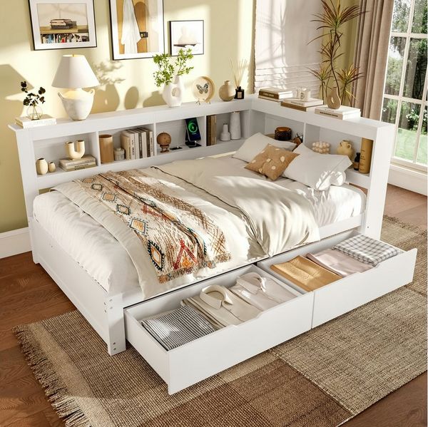 STILVORA Schlafsofa 140×200 mit Schubladen,Tagesbett Daybett mit Steckdose&Matratze, mit Stauraum, USB-Anschlüssen & Steckdose 140x200 cm, ohne Matratze