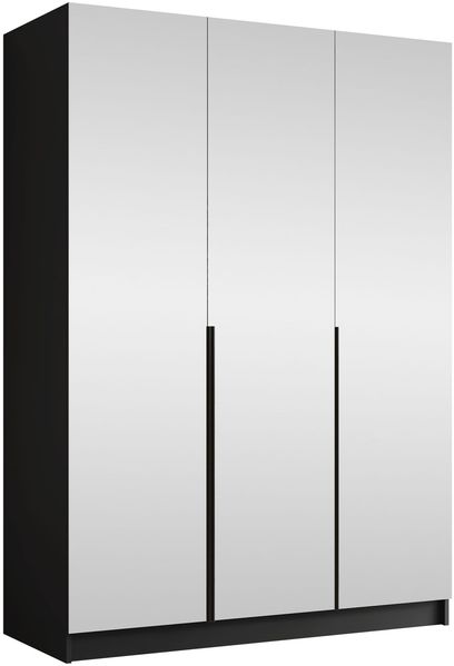 Mirjan24 'Cikzori' Kleiderschrank mit Einlegeböden und Kleiderstange, 3-türig, Laminatplatte, 215 x 58 x 150 cm, Schwarz / Schwarz, mit Spiegelfront