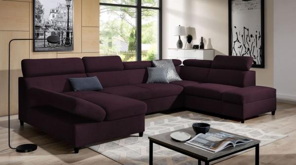 Wohnlandschaft Schlafsofa Sofa ANTON in Stoff Esito Violett Ottomane Links