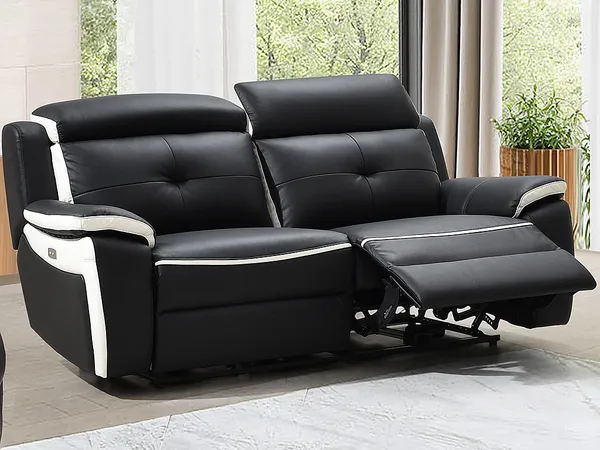 Relaxsofa Leder elektrisch 3-Sitzer ANGELIQUE - Schwarz & Weiß
