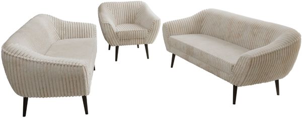 Wohnzimmerset, Möbelset PIRS 3-3-1, Armlehnen, Wellenfederung, schwarze Füße, Dreisitzer Sofas mit Sessel, Polstermöbel Set - Beige Cord Bild 8