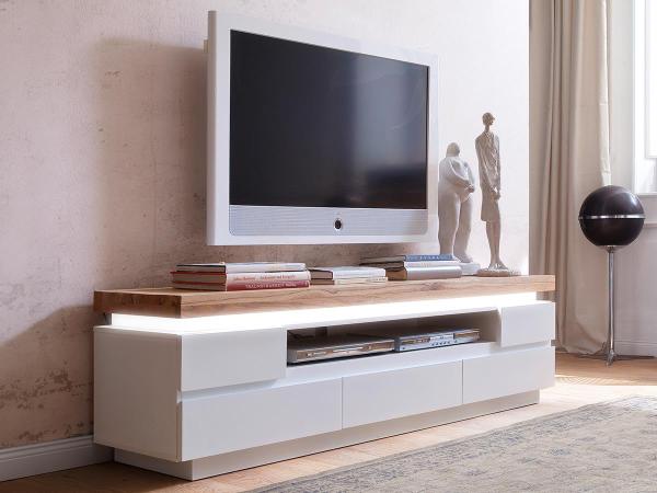 TV-Board >Lisa< in Weiß matt aus Massivholz - 175x49x40cm (BxHxT)