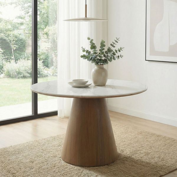 FINEBUY Esstisch FB115647 Esszimmertisch 120cm Marmor Optik rund Küchentisch 6 Personen (Runder Tisch für stilvolle Essbereiche), Robust und elegant für den täglichen Gebrauch