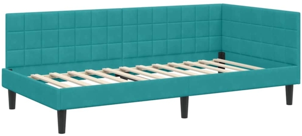 vidaXL Eckbettgestell mit Kopfteil Türkis 90 cm x 200 cm Stoff 42016436