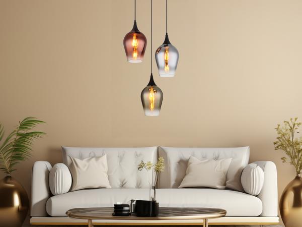Ausgefallene LED Pendelleuchte mit drei bunten Glas Lampenschirmen, Ø 45cm Bild 1