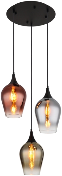Ausgefallene LED Pendelleuchte mit drei bunten Glas Lampenschirmen, Ø 45cm Bild 2