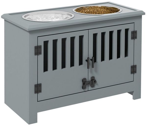 PawHut Futternapf erhöhter Fressnapf Futterstation mit Stauraum, Edelstahl, Erhöhte Futterstation mit Stauraum