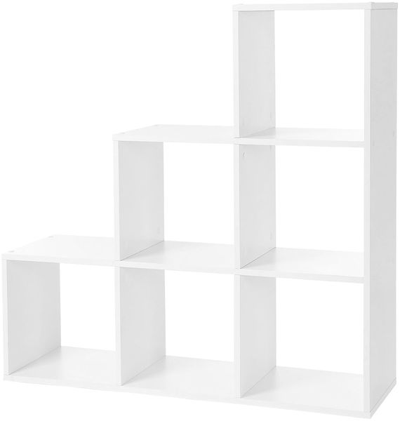 Vasagle Bücherregal, Treppenregal mit 6 Fächern, 6-Würfel, aus Holz, freistehendes Regal, Raumteiler, 97. 5x97. 5x29 cm, weiß, LBC63WT
