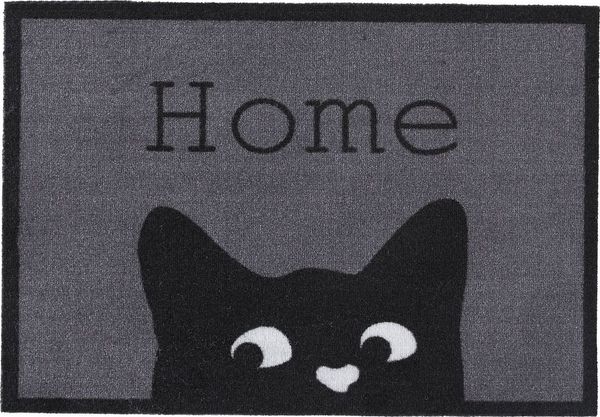 MD Entree Fußmatte Impression Schmutzfangmatte Eingangsmatte Innenbereich, rechteckig, Höhe: 5 mm, bei 30° waschbar, anti-rutsch, 40 x 60 cm, Home Cat, grau