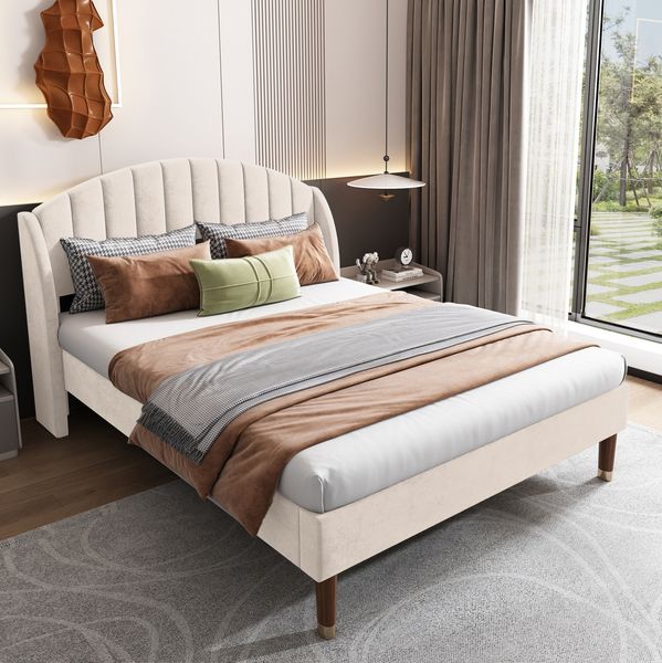 Polsterbett 160x200 cm aus Samt mit Kopfteil und Lattenrost – zeitloses Design und hoher Komfort