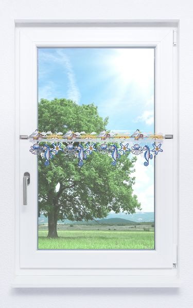 Scheibengardine Plauener Spitze - Meeresbrise (Bx H) 48cm * 18cm blau/Blau