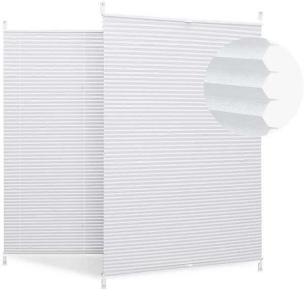 Sekey Plissee für Fenster ohne Bohren Glatte Vorderseite ohne Durchfädelöffnungen, blickdicht, Bohren oder Klemmfix, Halb-Wabenplissee, blickdicht, Vorderseite ohne sichtbare Schnurlöcher