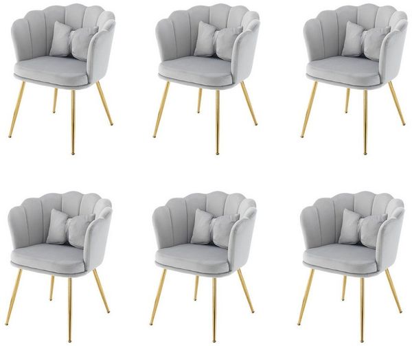 Flieks Polsterstuhl (Set, 6 St), 6er Set Esszimmerstühle mit Kissen Blütenblattstuhl Wohnzimmer Samt