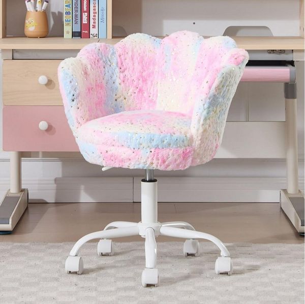 WAHSON OFFICE CHAIRS Loungesessel Kinder-Drehstuhl aus Samt/Kunstfell im Blütenblatt-Design