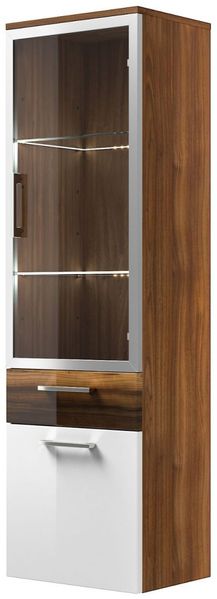 Badezimmer Hochschrank Rima Walnuss weiß Hochglanz 40x135 cm