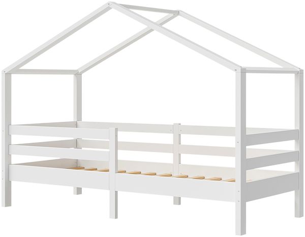 Bellabino 'Abia' Hausbett 90x200 cm mit Matratze, weiß, Kiefer Massivholz, Montessori Kinderbett mit Rausfallschutz und Lattenrost Bild 12
