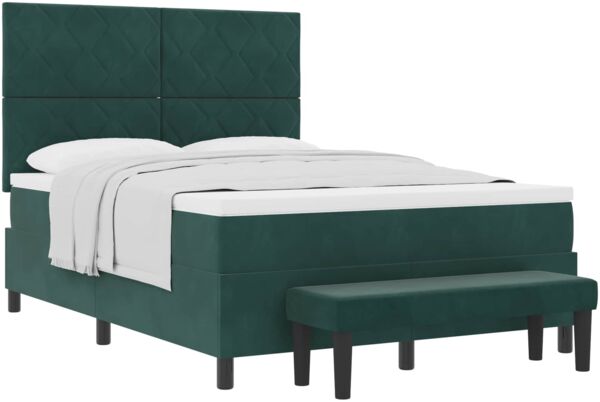 vidaXL Boxspringbett mit Matratze Dunkelgrün 140 x 190 cm Samt 3344579