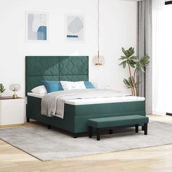 vidaXL Boxspringbett mit Kopfteil Dunkelgrün 190 x 140 cm Samt 3344579