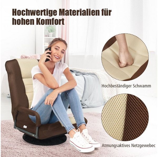 COSTWAY 'Lazy Sofa' Bodenstuhl 360° drehbar mit 6-Fach verstellbarer Rückenlehne, braun/beige