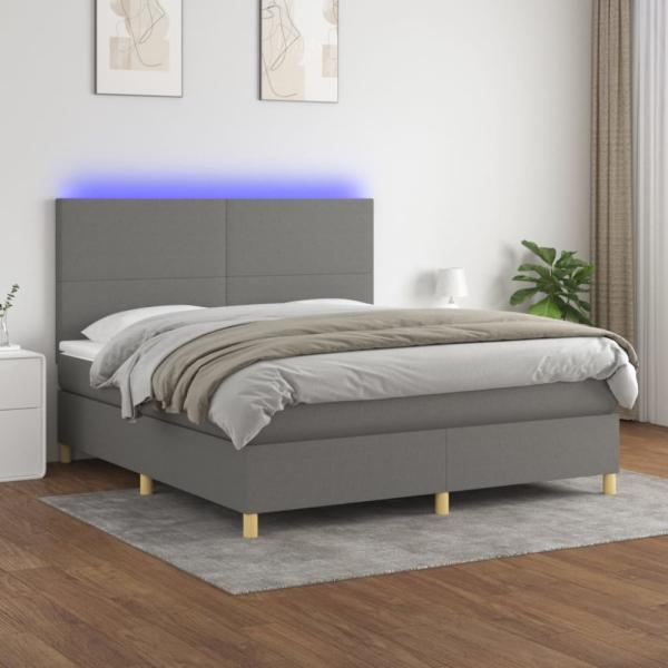 vidaXL Boxspringbett mit Matratze & LED Dunkelgrau 180x200 cm Stoff 3135294