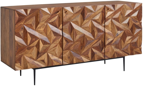 Sideboard 144 x 72 x 47 cm Sheesham Massivholz / Metall Anrichte, Kommode mit drei Türen, Kommodenschrank Holz Modern, Standschrank Wohnzimmer