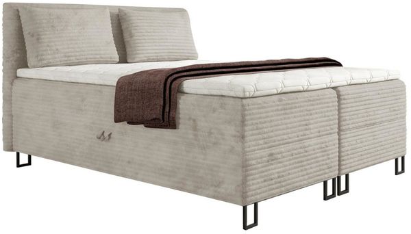Deine Möbel 24 Boxspringbett TEXAS Boxbett Komplettbett Polsterbett (Velours Breit-Cord, 3-St, Beige Creme Grau Hellgrau Dunkelgrau Schwarz), inkl Topper Bettkästen 140x200 160x200 180x200