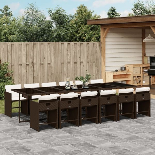 vidaXL 13-tlg. Garten-Essgruppe mit Kissen Braun Poly Rattan 3277892
