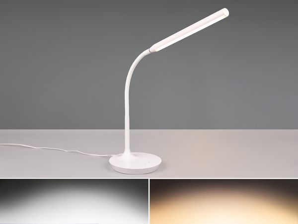 LED Schreibtischleuchte TORO Weiß, dimmbar & Lichtfarbe einstellbar, Höhe 38cm