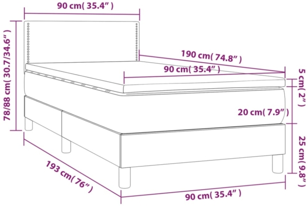 vidaXL Boxspringbett mit Matratze & LED Schwarz 90x190 cm Stoff 3133599 Bild 8