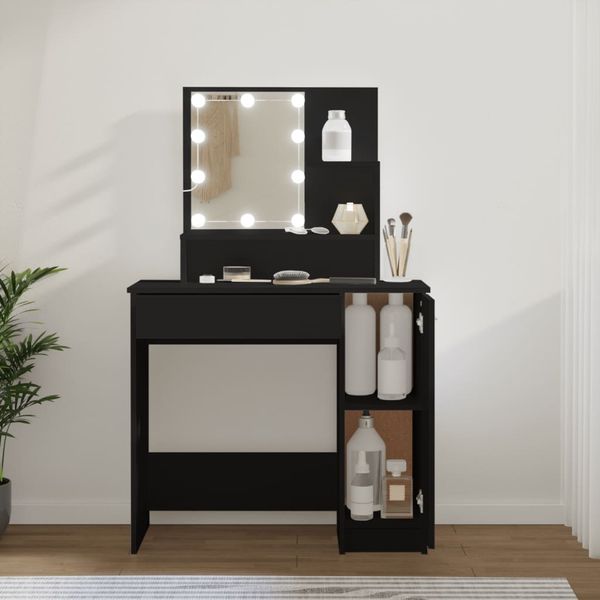 vidaXL Schminktisch mit LED Schwarz 86,5x35x136 cm 808811