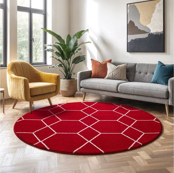 Sanat Teppich Trellis, rund, Höhe: 10 mm, Kurzflor, skandi, boho, auch als Läufer und in rund