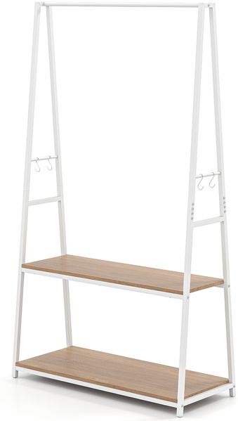 Kleiderständer freistehende Garderobe mit 2 Regalen & stabiler Kleiderstange offenes Kleiderregal Weiß