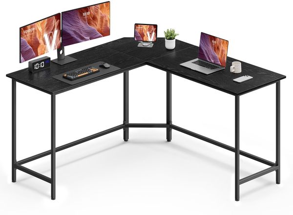 VASAGLE Schreibtisch, L-förmiger Computertisch, 140 x 140 x 76 cm, Eckschreibtisch, platzsparender Bürotisch, Gaming, Homeoffice, einfacher Aufbau, ebenholzschwarz-tintenschwarz LWD073B56V1