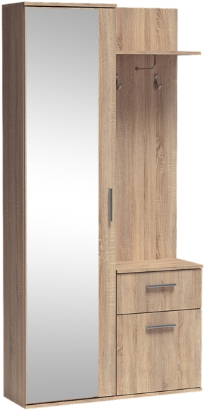 MEBLINI Garderobenschrank Flur mit Spiegel - LUXOR - 97x30x195cm R/L - Sonoma Eiche - Garderobe Schrank - Flurgarderobe schmal - Garderobe Flur Möbel Set - Flurschrank hoch Bild 1