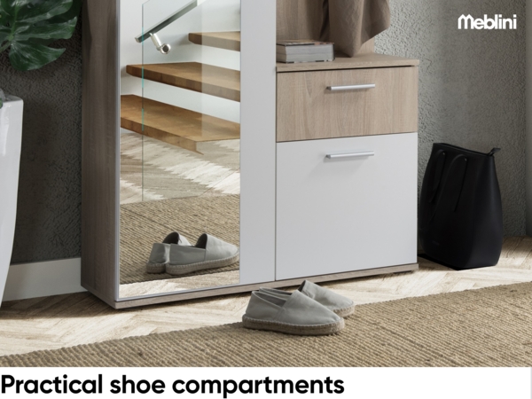 MEBLINI Garderobenschrank Flur mit Spiegel - LUXOR - 97x30x195cm R/L - Sonoma Eiche - Garderobe Schrank - Flurgarderobe schmal - Garderobe Flur Möbel Set - Flurschrank hoch Bild 4