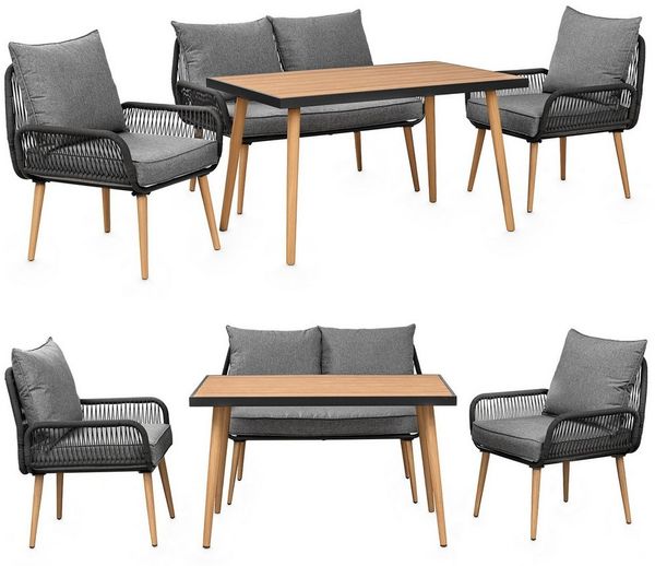 Swing&Harmonie Gartenlounge-Set für 4-6 Personen mit Tisch, Sofa, Stühle, Esstisch, (wetterfest, WPC-Tischplatte, Seilgeflecht Lounge, inkl. Kissen Sienna Garten Sitzgruppe), Outdoor Essgruppe